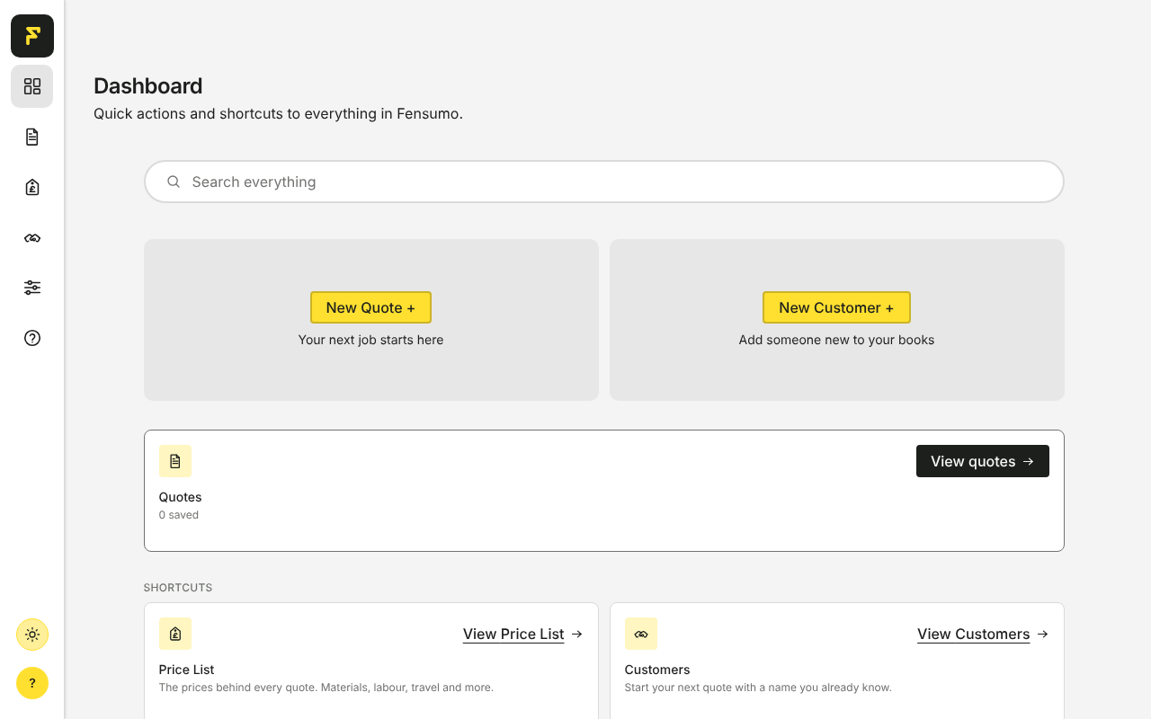 The Fensumo dashboard
